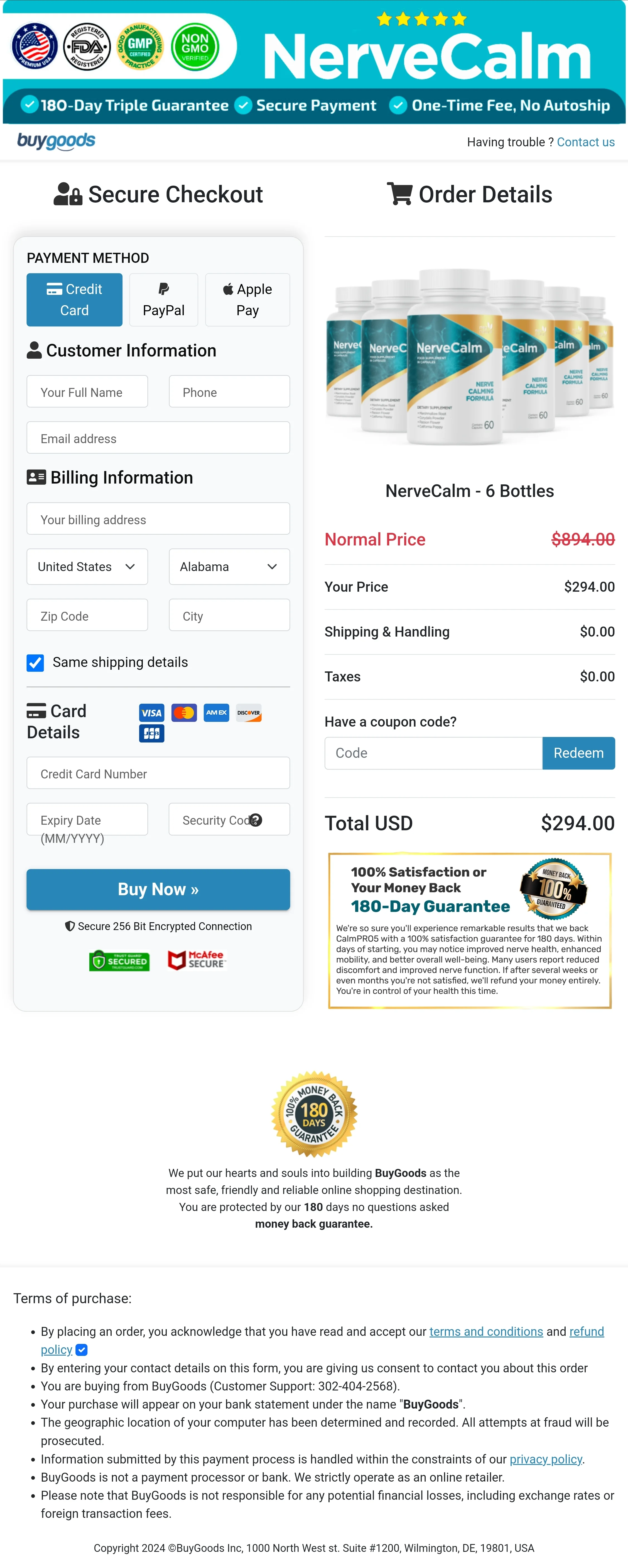 NerveCalm order form